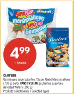 Pharmaprix CAMPSIDE Super Giant Marshmallows (700 g) or HANS Assorted Wafers (300 g) offer