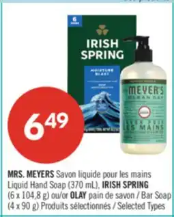 Pharmaprix MRS. MEYERS Liquid Hand Soap (370 mL), IRISH SPRING (6 x 104,8 g) or OLAY Bar Soap (4 x 90 g) offer