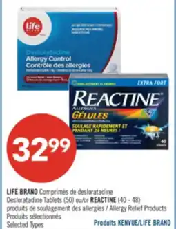 Pharmaprix LIFE BRAND Desloratadine Tablets (50) or REACTINE (40-48 ) Allergy Relief Products offer