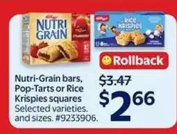 Walmart Nutri-Grain bars, Pop-Tarts or Rice Krispies squares offer