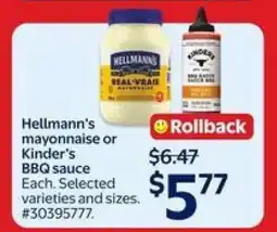 Walmart Hellmann's mayonnaise or Kinder's BBQ sauce offer