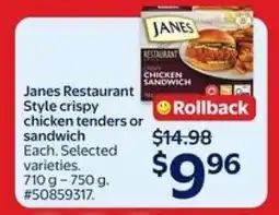 Walmart Janes Restaurant Style crispy chicken tenders or sandwich offer