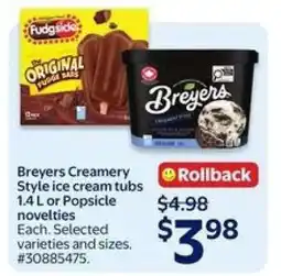 Walmart Breyers Creamery Style ice cream tubs or Popsicle novelties offer