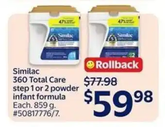 Walmart Similac 360 Total Care step 1 or 2 powder infant formula offer