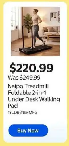 Walmart Naipo Treadmill Foldable 2-in-1 Under Desk Walking Pad offer