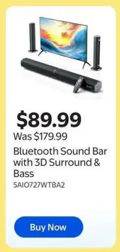 Walmart Bluetooth Sound Bar with 3D Surround & Bass offer