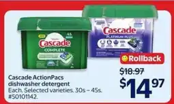 Walmart CASCADE ACTIONPACS DISHWASHER DETERGENT offer