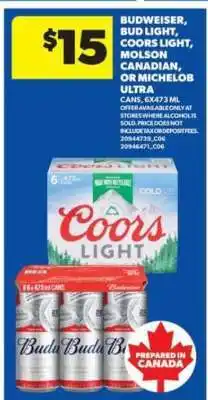 Real Canadian Superstore Budweiser, Bud Light, Coors Light, Molson Canadian, or Michelob Ultra offer