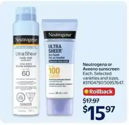 Walmart Neutrogena or Aveeno sunscreen offer
