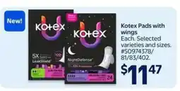 Walmart Kotex Pads with wings offer