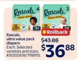 Walmart Rascals ultra value pack diapers offer