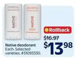Walmart NATIVE DEODORANT offer