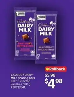 Walmart Cadbury Dairy Milk Sharing Bars offer