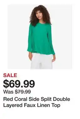 TSC Stores Red Coral Side Split Double Layered Faux Linen Top offer