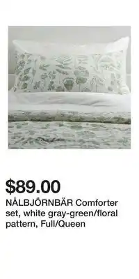 IKEA NÅLBJÖRNBÄR Comforter set, white gray-green/floral pattern, Full/Queen offer