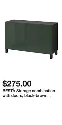 IKEA BESTÅ Storage combination with doors, black-brown Selsviken/Stubbarp/high gloss dark olive-green offer