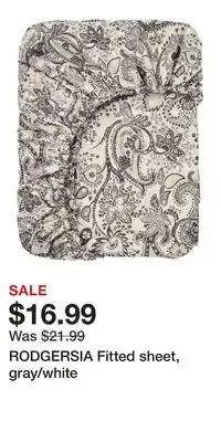 IKEA RODGERSIA Fitted sheet, gray/white offer