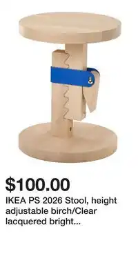 IKEA IKEA PS 2026 Stool, height adjustable birch/Clear lacquered bright blue offer