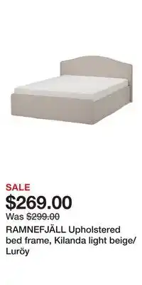IKEA RAMNEFJÄLL Upholstered bed frame, Kilanda light beige/Luröy offer