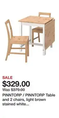 IKEA PINNTORP / PINNTORP Table and 2 chairs, light brown stained white stained/light brown stained offer