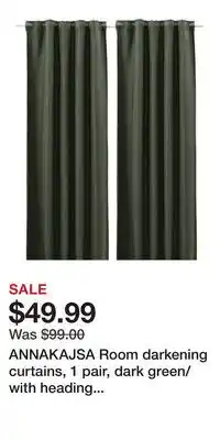 IKEA ANNAKAJSA Room darkening curtains, 1 pair, dark green/with heading tape offer