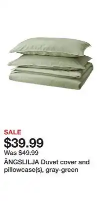 IKEA ÄNGSLILJA Duvet cover and pillowcase(s), gray-green offer