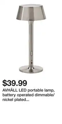 IKEA AVHÅLL LED portable lamp, battery operated dimmable/nickel plated outdoor offer