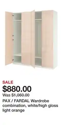 IKEA PAX / FARDAL Wardrobe combination, white/high gloss light orange offer
