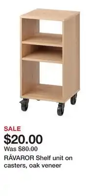 IKEA RÅVAROR Shelf unit on casters, oak veneer offer
