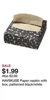 IKEA HAVSKUSE Paper napkin with box, patterned black/white offer