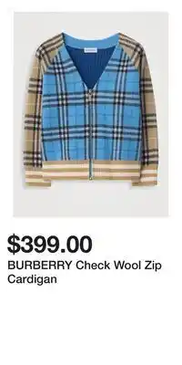 Holt Renfrew BURBERRY Check Wool Zip Cardigan offer