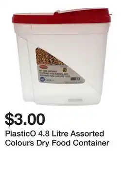 Dollarama PlasticO 4.8 Litre Assorted Colours Dry Food Container offer