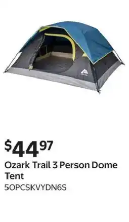 Walmart Ozark Trail 3 Person Dome Tent offer