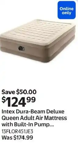 Walmart Intex Dura-Beam Deluxe Queen Adult Air Mattress with Built-In Pump... offer