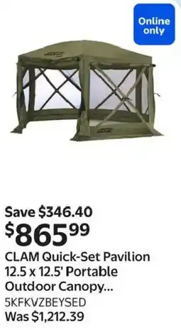 Walmart CLAM Quick-Set Pavilion 12.5 x 12.5' Portable Outdoor Canopy offer