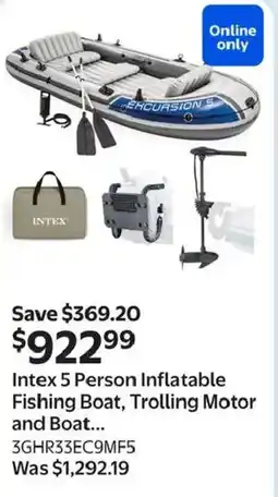 Walmart Intex 5 Person Inflatable Fishing Boat, Trolling Motor and Boat... offer