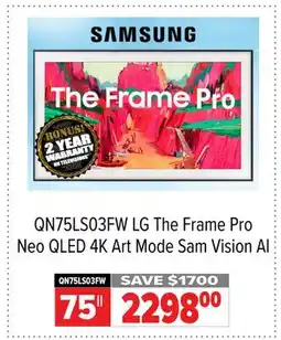 2001 Audio Video QN75LS03FW Samsung 75 The Frame Pro Neo QLED 4K Art Mode Sam Vision Al offer