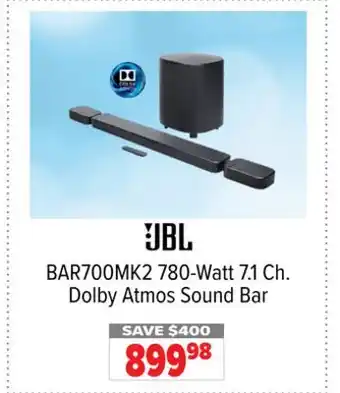 2001 Audio Video BAR700MK2 JBL 780-Watt 7.1 Ch. Dolby Atmos Sound Bar offer