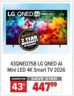 2001 Audio Video 43QNED75B LG QNED AI Mini LED 4K Smart TV 2026, 43 offer