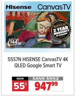 2001 Audio Video 55S7N HISENSE 55 Canvas TV 4K QLED Google Smart TV offer