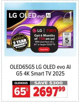 2001 Audio Video OLED65G5 LG OLED evo AI G5 4K Smart TV 2025 offer