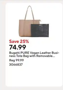 Staples Bugatti PURE Vegan Leather Business Tote Bag with Removable Organizer for 14.1 Laptop/Tablet - Taupe offer