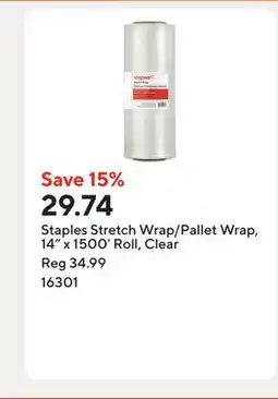 Staples Staples Stretch Wrap/Pallet Wrap, 14 x 1500' Roll, Clear offer