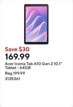 Staples Acer Iconia Tab A10 Gen 2 10.1 Tablet - 64GB offer