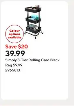 Staples Simply 3-Tier Rolling Card Black offer