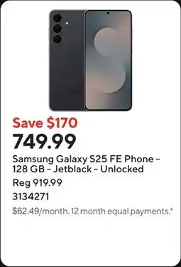 Staples Samsung Galaxy S25 FE Phone - 128 GB - Jetblack - Unlocked offer