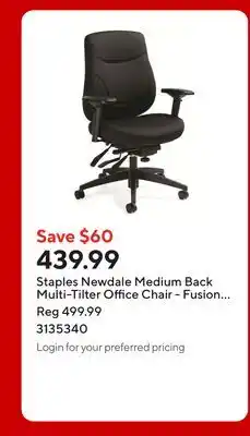 Staples Staples Newdale Medium Back Multi-Tilter Office Chair - Fusion Carbon Fabric - Black offer