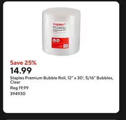 Staples Staples Premium Bubble Roll, 12 x 30', 5/16 Bubbles, Clear offer