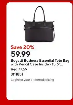 Staples Bugatti Business Essential Tote Bag with Pencil Case Inside - 15.6 - Black offer
