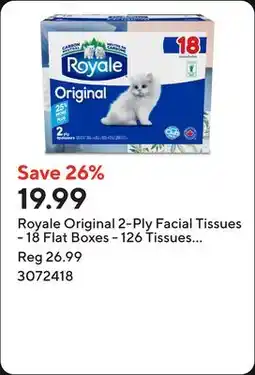 Staples Royale Original 2-Ply Facial Tissues - 18 Flat Boxes - 126 Tissues per Box offer